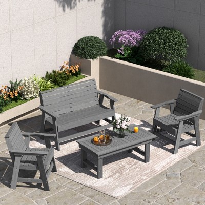 Pamapic 4-Piece HDPE Plastic Weather Resistant Outdoor Patio Conversation Seating Set in Gray