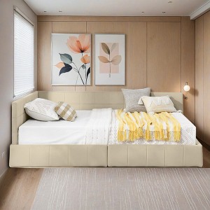 Mid-Century Full Size Storage Upholstered Tufted Bed Frame, Sofa Bed Frame with Comfortable Backrest and Armrests- Leovsnove - 1 of 4