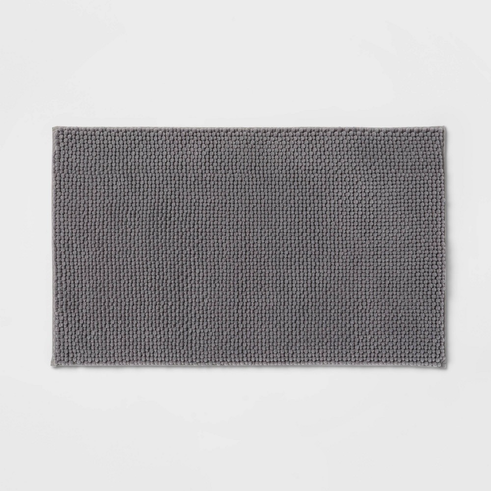 20"x34" Low Chenille Memory Foam Bath Rug Dark Gray - Threshold