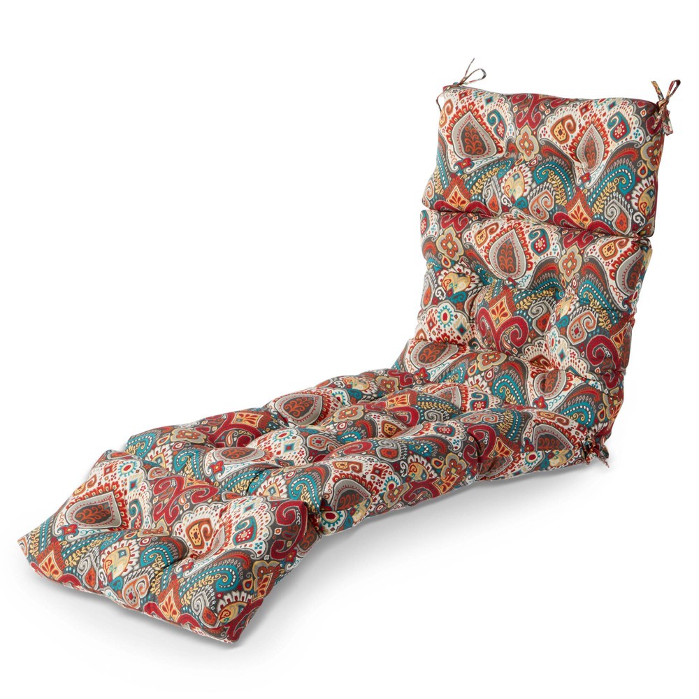 Kensington Garden Damask Outdoor Chaise Lounge Cushion Asbury Park: Water-Resistant, Tufted, Reversible