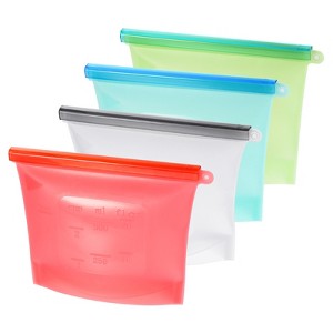 Unique Bargains Silicone Reusable Freezer Storage Bags for Meat Fruit Veggies 4 Pcs - 1 of 4