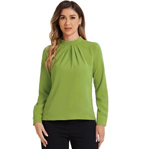 Allegra K Women's Business Casual Stand Collar Chiffon Long Sleeve Blouse - 1 of 4