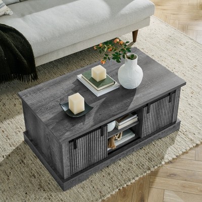 GDFStudio Booth Rustic Vertical Grain Sliding Barn Door 41.3" Coffee Table with Adjustable Shelves