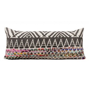 14" X 36" Off-White Black Red Blue Orange And Green 100% Cotton Geometric Zippered Pillow - 1 of 4