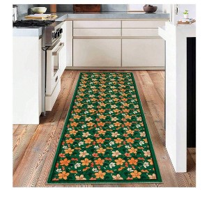 Floral Boho Area Rug, Soft Washable Low Pile Non-Slip Carpet for Nursery, Playroom, Bedroom, and Living Room - 1 of 4