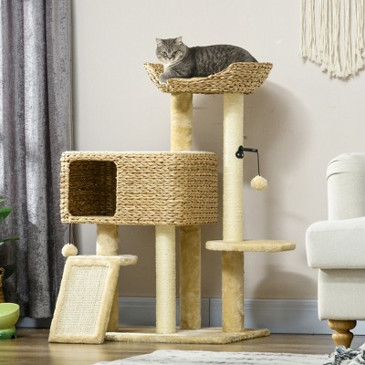 Beige Sisal Cat Tree with Condo and Hammock