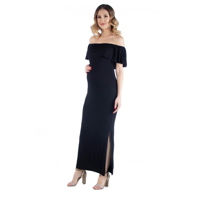 24seven Comfort Apparel Maternity Off Shoulder Ruffle Maxi Dress, 2 of 5