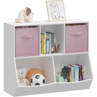 Bookshelf for Kids, 4 Cube Toy Storage Organizer Toddler Bookshelf Bookcase Book Shelves for Kids Room, Playroom, Nursery and Kindergarten, Pink