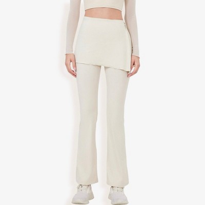 Anna-Kaci Active Women's High Waist Flare Pants with Layered Skirt Overlay