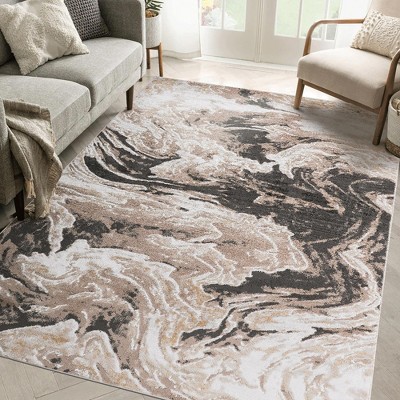 SKRAN Abstract Non-Shedding Area Rug, Stylish and Stain Resistant Area Rug Pet-Friendly for Living Room, Bedroom, Dining, Home Office(Brown, 5X7)
