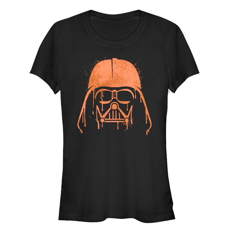 Juniors Womens Star Wars Halloween Vader Helmet Spray-Paint T-Shirt, 1 of 4