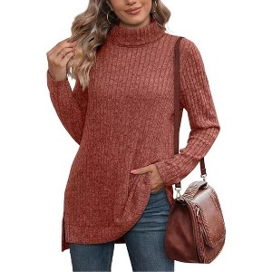 Women's Oversized Neck Sweater Soft Heathered Knit Top Classic Winter Essential, Premium Quality - 1 of 4