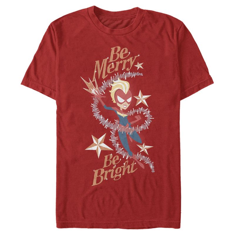 Men's Marvel Christmas Captain Marvel Merry & Bright T-Shirt, 1 of 5