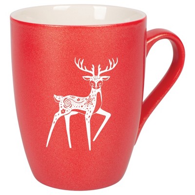 Elanze Designs 10 Ounce Metallic Finish New Bone China Tea Coffee Cup Mug� Crimson Red Graceful Forest Deer