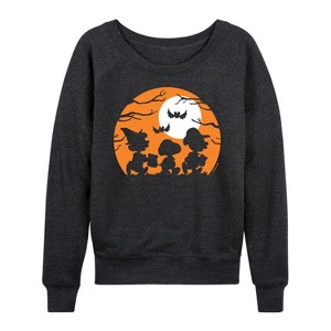 Women's - Peanuts - Trick Or Treat Silhouettes Lightweight French Terry Wide Neck Long Sleeve Shirt - 1 of 4