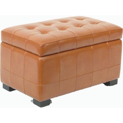 Chic Saddle Brown Bi-Cast Leather Storage Bench with Button Tufting