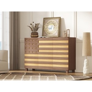 Airsurfer 55" Hand-Carved Buffet Sideboard with 2 Drawers & 3 Doors, Adjustable Shelves, Bar Cabinet for Kitchen or Dining Room, Natural Walnut Finish - 1 of 4