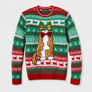 Mens Ugly Christmas Cat with Glasses Sweater - Red S