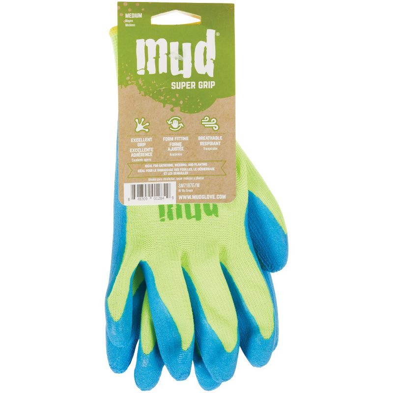 Mud Gloves  Super Grip Women's Medium Latex Coated Lime Green Garden Glove SM7187G/M, 2 of 3