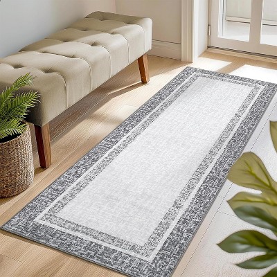 Washable Runner Rug Modern Bordered Soft Non-Slip Rugs for Bedroom Low-Pile Stain Resistance Indoor Carpet Non Shedding Rug