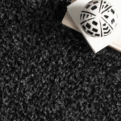 Braided Black Wool Moroccan Diamond Tassel 6'7"x9' Rug