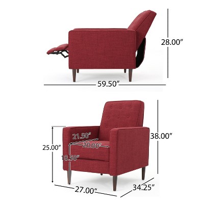 Set of 2 Red Tufted Mid-Century Modern Recliners with Birch Legs