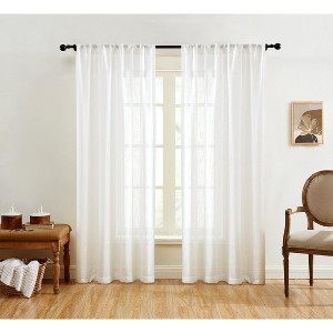HLC.ME Linda Faux Linen Textured Semi Sheer Privacy Sun Light Filtering Window Rod Pocket Thick Curtains Panels, Set of 2 - 1 of 4