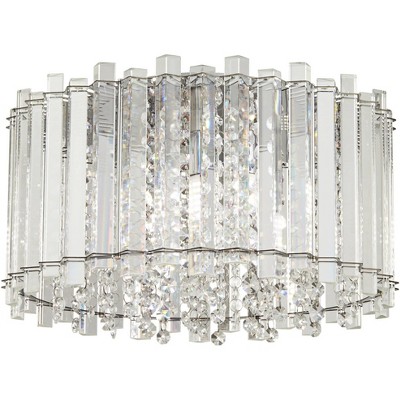 Vienna Full Spectrum Modern Ceiling Light Flush Mount Fixture LED Chrome 14" Wide Crystal Accents for Bedroom Kitchen Living Room