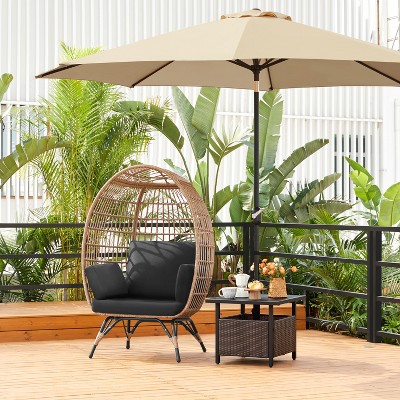 Oversized Black Wicker Egg Chair with Cushions