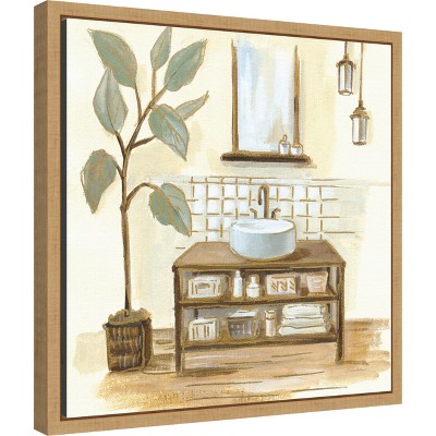 Sage Bathroom II Framed Canvas Wall Art Print 16 x 16