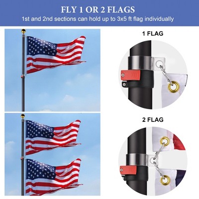 20 Ft Black Aluminum Telescoping Flag Pole Kit with Gold Ball Finial