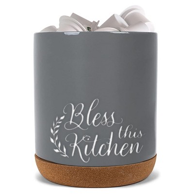 Elanze Designs Bless This Grey X-Large Cork Bottom, Kitchen Counter, Ceramic Stoneware, Coffee, Tea and Hot Chocolate, Machine Brewing, K Capsule Pod