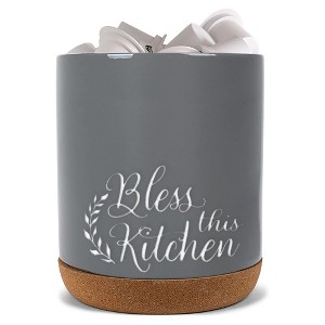 Elanze Designs Bless This Grey X-Large Cork Bottom, Kitchen Counter, Ceramic Stoneware, Coffee, Tea and Hot Chocolate, Machine Brewing, K Capsule Pod - 1 of 1