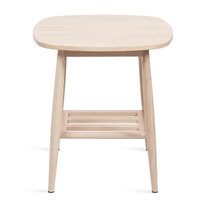 Natural Light Wood Rectangular Side Table with Storage Shelf