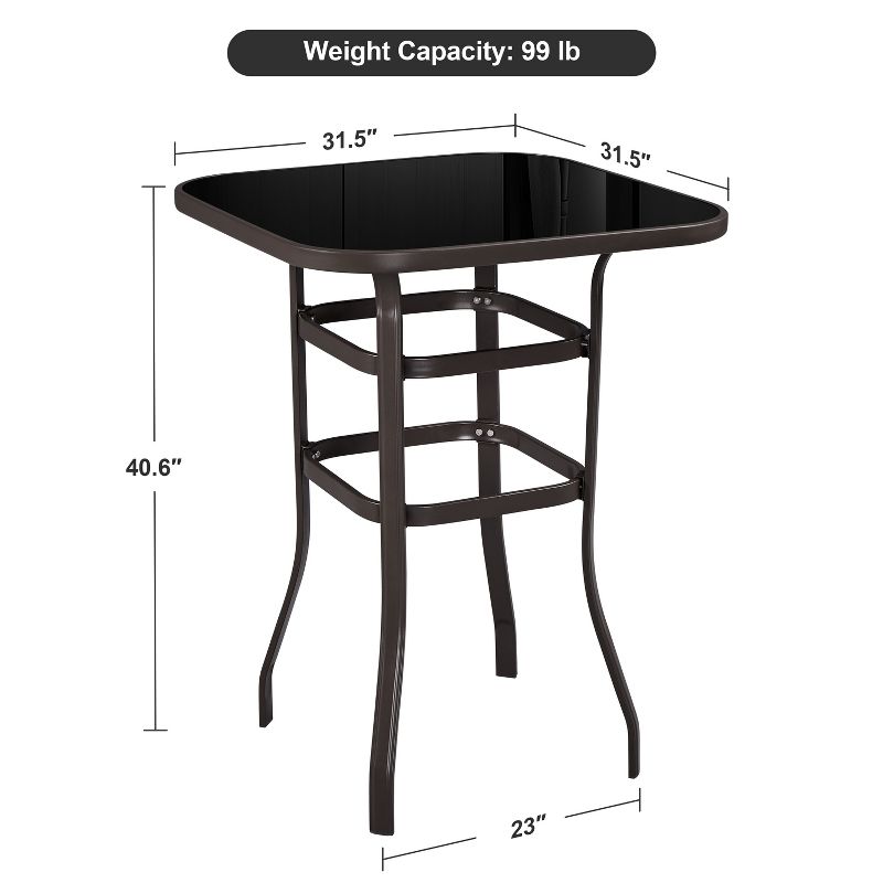 Yaheetech Outdoor Patio Bistro Table with Tempered Glass Tabletop, 3 of 6