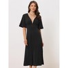 Allegra K Women's Deep V Neck Short Sleeve A Line Swing Flared Midi Dress - 3 of 4