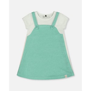 Deux par Deux Girl Terry Cloth Dress Turquoise and Off-White - 1 of 4