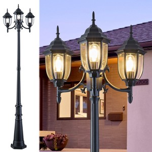 C Cattleya 89.5in 3-Light Matte Black Dusk to Dawn Outdoor Post Light with GFCI Outlet - 1 of 4