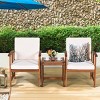 Costway 3PC Outdoor Patio Sofa Furniture Set Solid Wood Cushioned Conversation Set White - 3 of 4