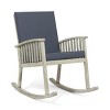 Modern Patio Acacia Wood Fabric Upholstered Rocking Glider Chair,Outdoor Rustic High Back Cushion Lounge Armchair for Garden,Backyard-Coolbibila - 4 of 4