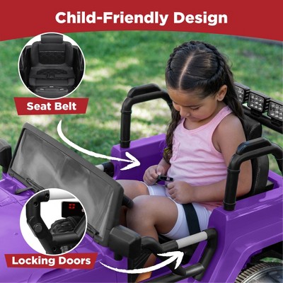 Purple 12V Kids Ride-On Truck with Remote Control and LED Lights