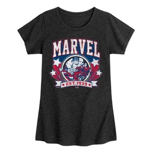 Girls' - Marvel - Collegiate Americana Fitted Short Sleeve Graphic T-Shirt - 1 of 4