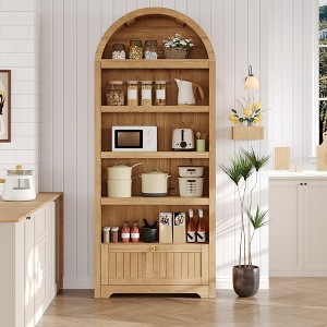 71" Tall Arched Pantry, 6-Tier Freestanding Storage Cabinet with Drawer, Modern White Book Shelf with Open Shelves & Anti-Tipping Design - 1 of 4