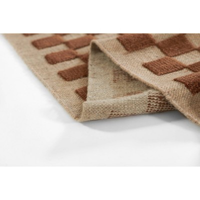 Brown and Beige Wool Checkered 8' x 10' Handwoven Rug