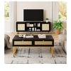 Black One Size   Rattan Coffee Table With 2 Drawers, 46 Inch Mid Century Modern Center Table With Metal Frame, Accent Wooden Small Media Table For H - 3 of 4