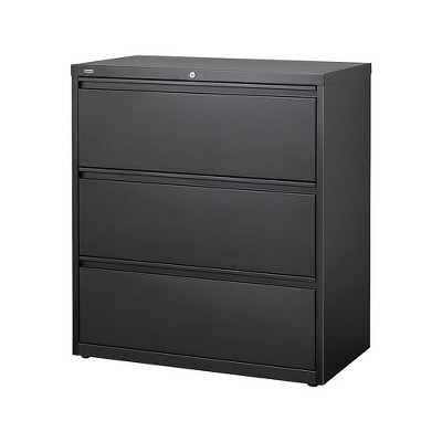 Staples 3-Drawer Lateral File Cabinet Locking Letter/Legal Black 36"W 935600