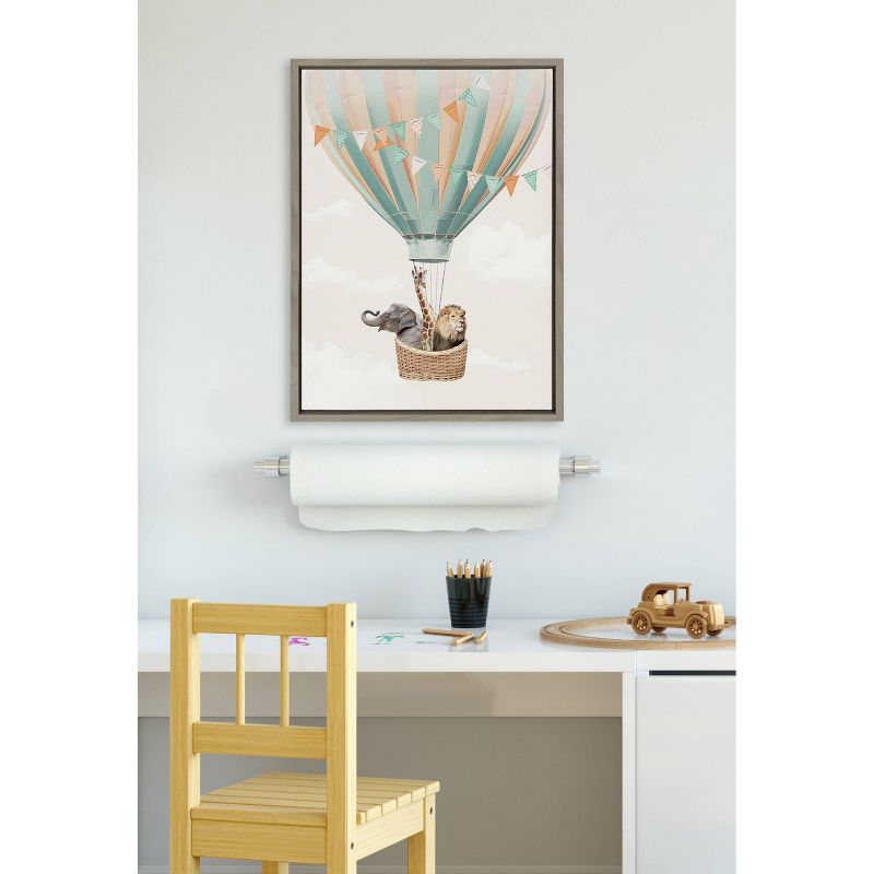 Kate &#38; Laurel All Things Decor 18&#34;x24&#34; Sylvie Hot Air Balloon Travel Framed Canvas Wall Art by July Art Prints Gray Zoo Animal, 3 of 7