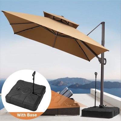 Pellebant 11FT Square Double Top Cantilever Umbrella – Outdoor Sun Shade with 360° Rotation, 6 Heights Adjustment & Base Included (Patio/Deck Ready)