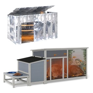 Sandinrayli Wooden Outdoor Insulated Dog House, Grey with Colorful Pattern - 1 of 4