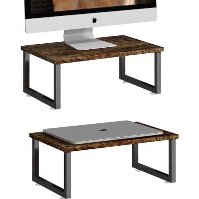Simple Trending 2 Pack Monitor Stand Riser, Wood Desk Storage Organizer for Office Laptop, Computer, Antique Brown